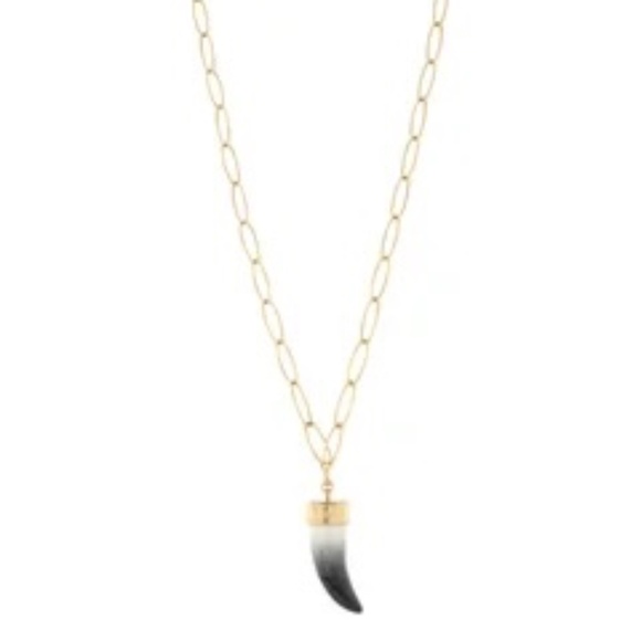 Isabel Marant Lacquered Resin Horn Pendant Gold Brass Chain Necklace - Picture 4 of 10